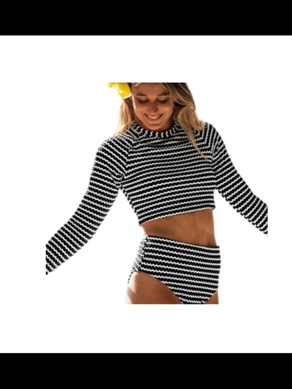 Lands' End Black and White Zigzag Swim Top